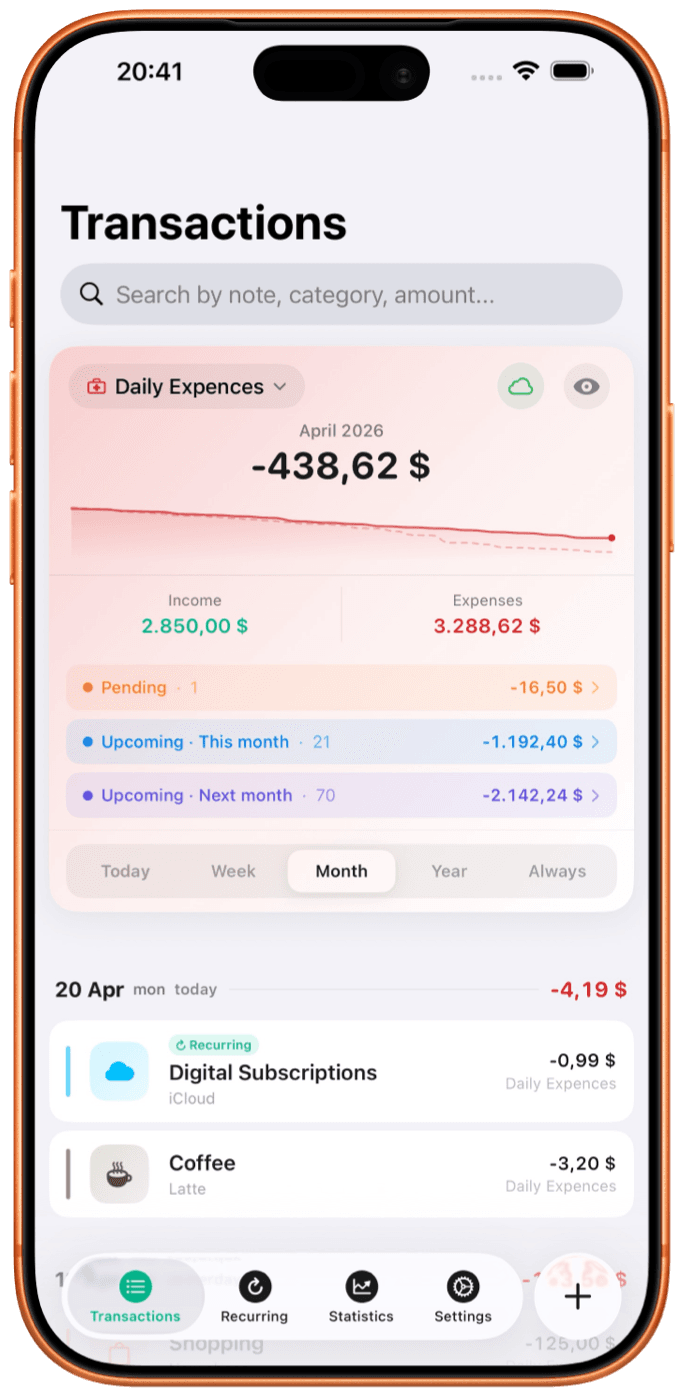 Transactions screen