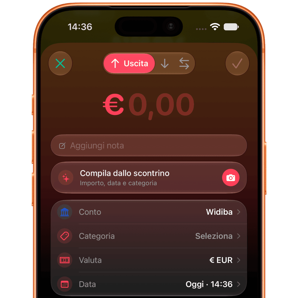Uno scontrino scansionato in FlowBudget, con i campi compilati da soli