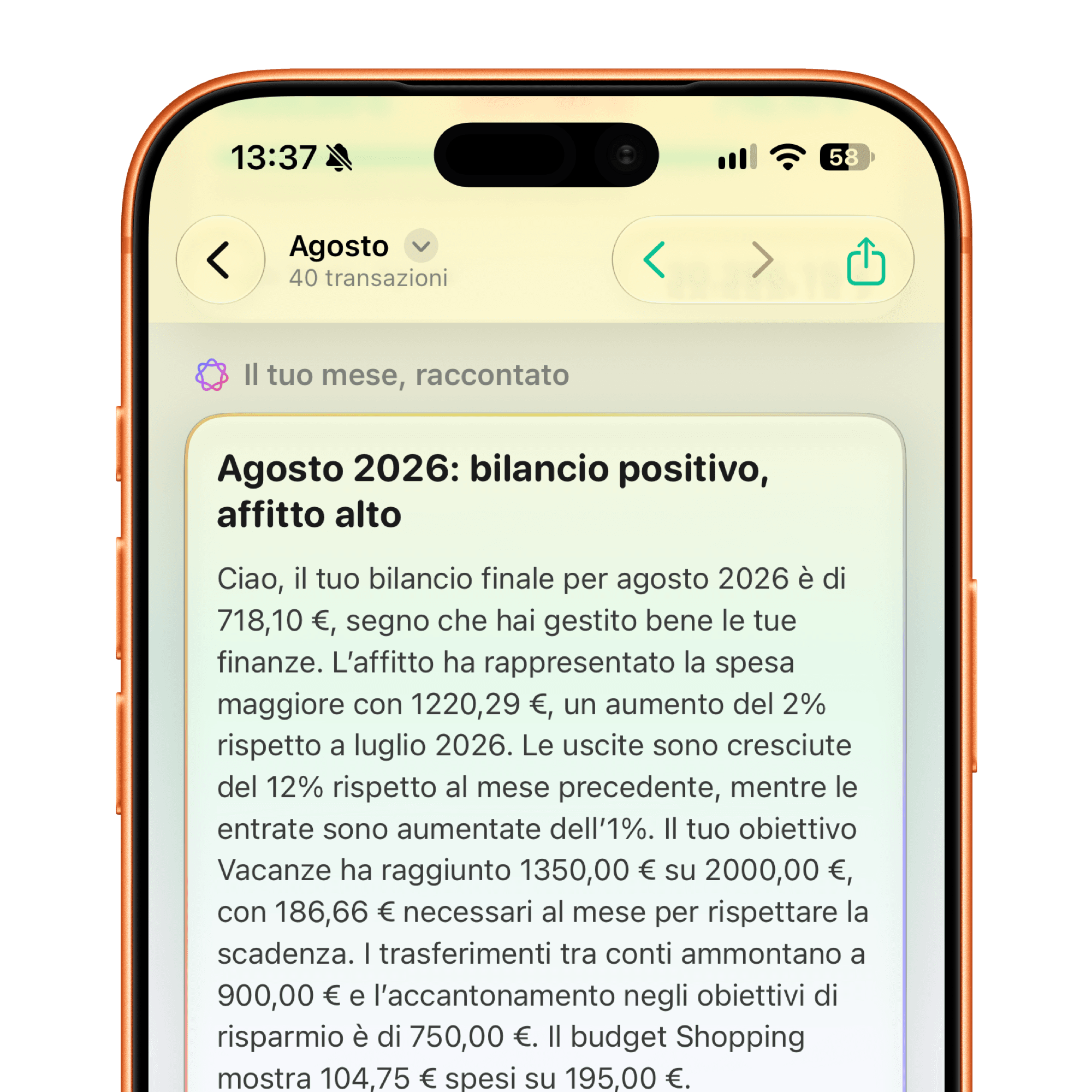 L’analisi mensile di FlowBudget, esportata in PDF A4